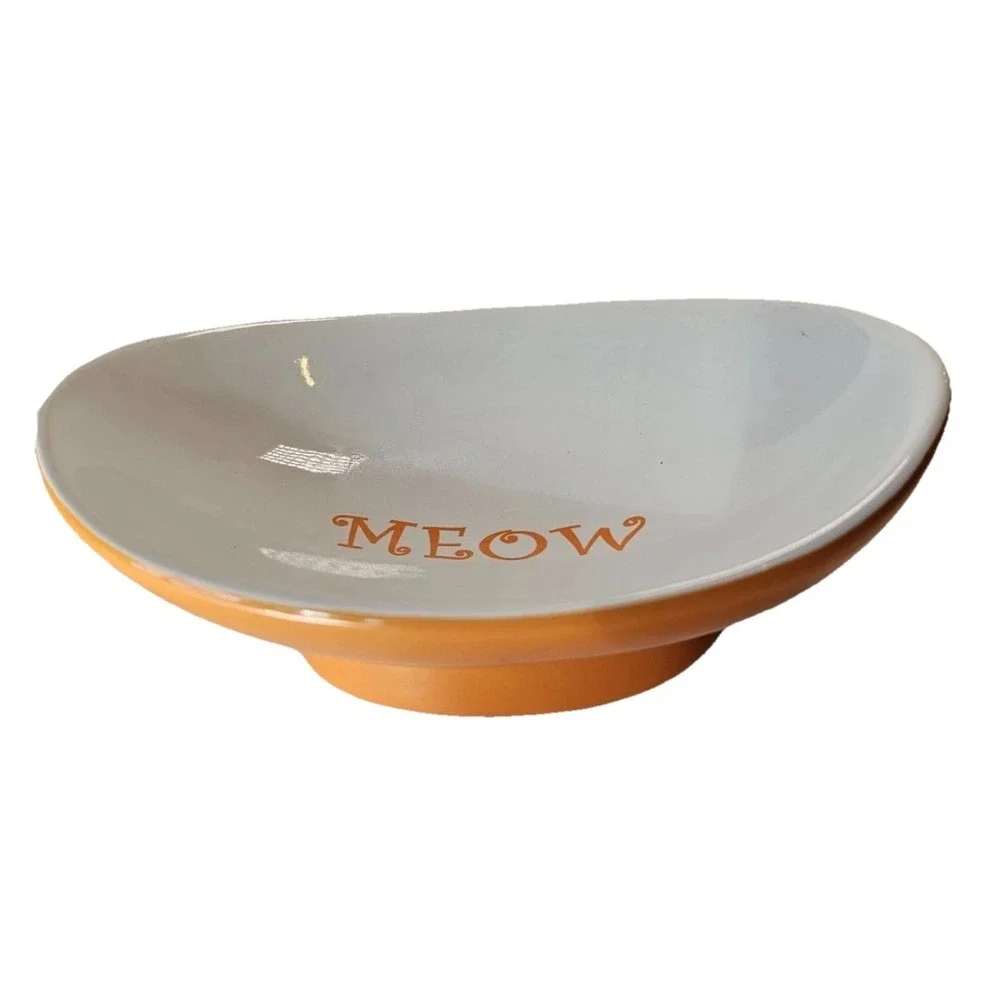 Whisker City Orange Ceramic Pedestal Meow Feeding Dish Cat Bowl 4.22fl Oz 5.5